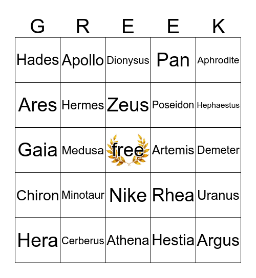 Greek Bingo Card