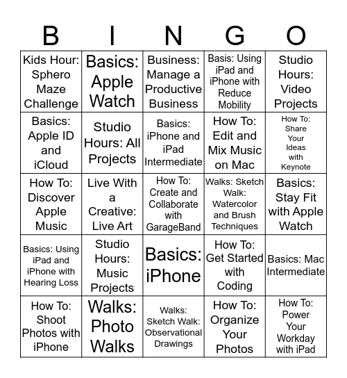 Programs and Sessions BINGO!!!!! Bingo Card