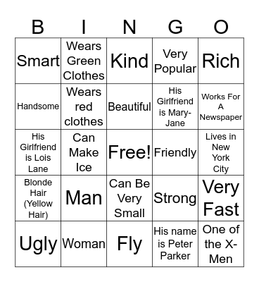 Superheroes Bingo Card