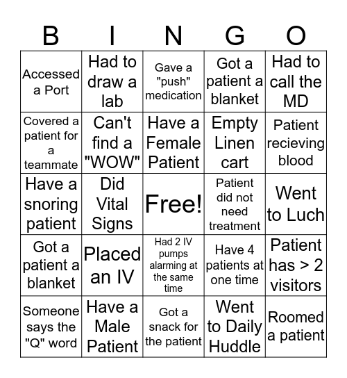 Treatment nurse Bingo Card