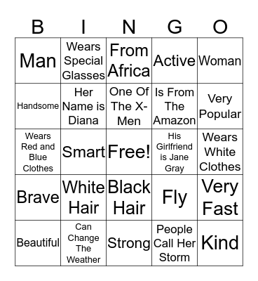 Superheroes Bingo Card