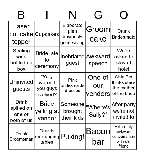 Oh No Wedding Bingo Card
