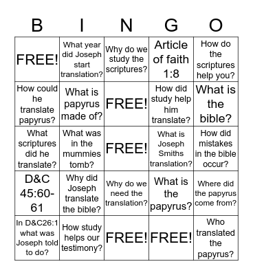 Bible Translation Bingo Card