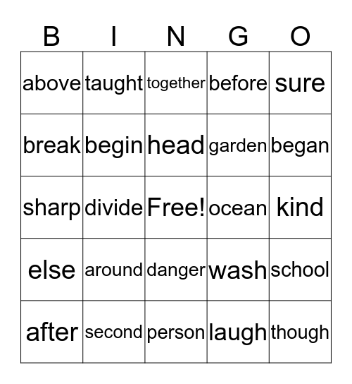 Lily's Vocabulary Bingo Card