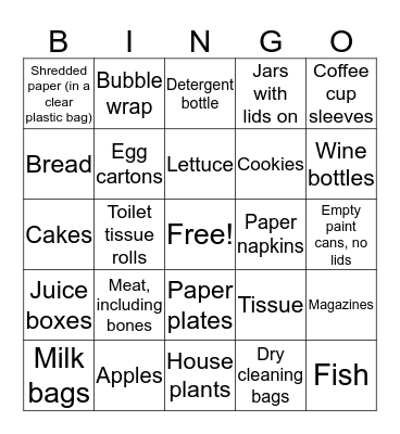 Recycling Bingo Card