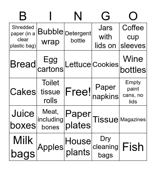Recycling Bingo Card