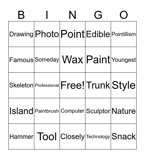 Making Art! Bingo Card