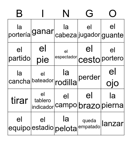 Cap 7: Deportes  Bingo Card
