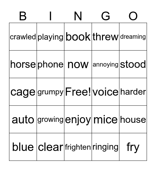 Intervention BINGO Card