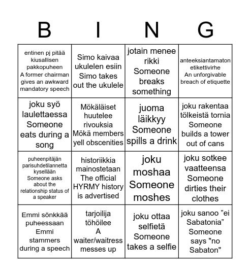 HYRMYN Sitsibingo  HYRMY's Sitzbingo Card