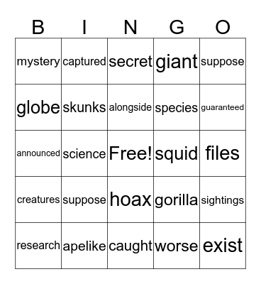 ** Looking for Bigfoot** Bingo Card