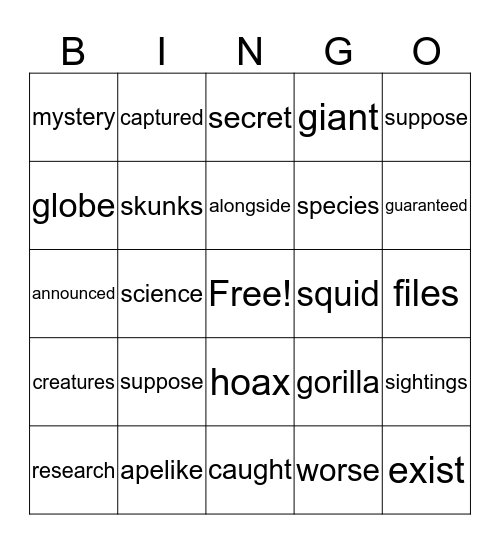 ** Looking for Bigfoot** Bingo Card