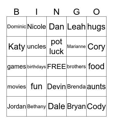 Summer Family Bingo Card