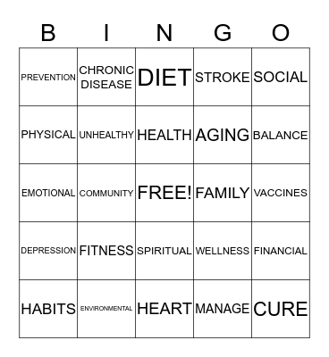 CHRONIC DISEASE, WELLNESS, AND THE COMMUNITY Bingo Card