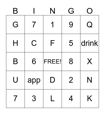 letters and numbers  Bingo Card