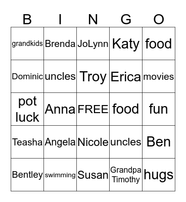 Summer Family Bingo Card