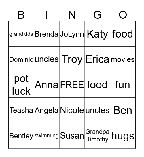 Summer Family Bingo Card