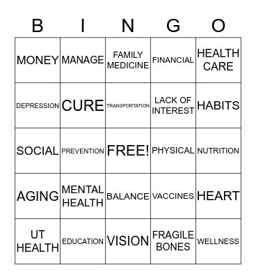 CHRONIC DISEASE, WELLNESS, AND THE COMMUNITY Bingo Card