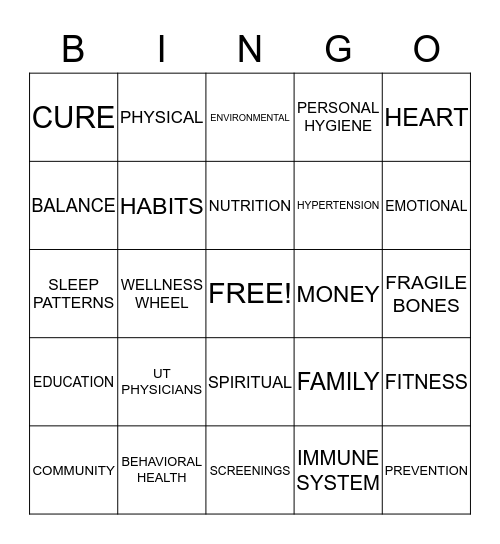 CHRONIC DISEASES, WELLNESS, AND THE COMMUNITY Bingo Card