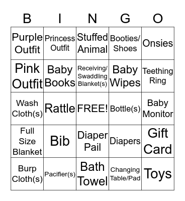 Sabrina & Floyd's Baby Shower Bingo Card