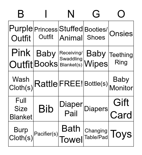 Sabrina & Floyd's Baby Shower Bingo Card