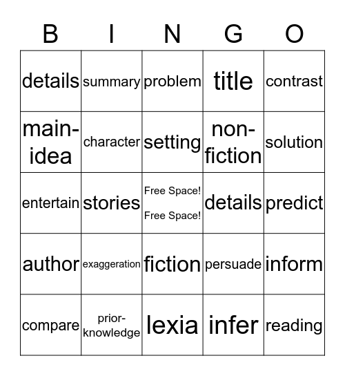 Reading Workshop Bingo Card