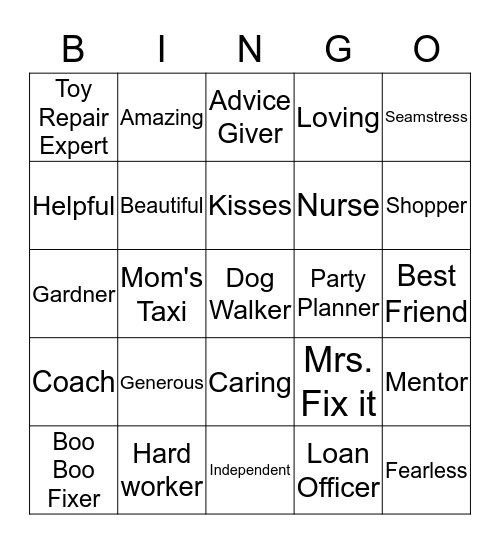 Mother's Day Bingo Card