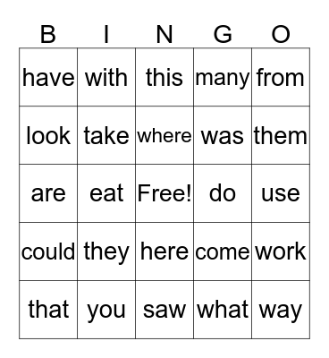 Sight Work Bingo Card