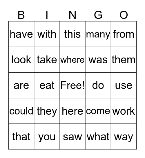 Sight Work Bingo Card