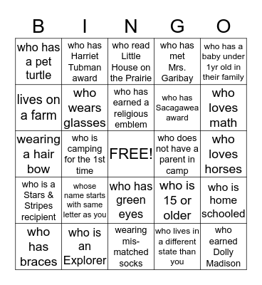 Find someone... Bingo Card