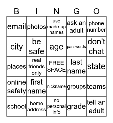 Personal Information Bingo Card