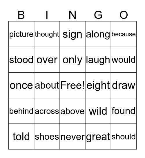 Sight Work Bingo Card
