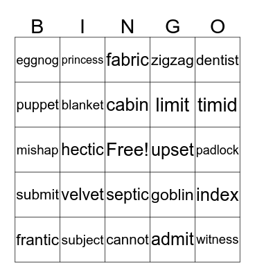 Unit 15 Bingo Card