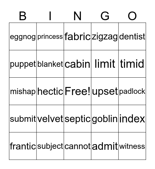 Unit 15 Bingo Card