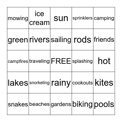 Summer Fun Bingo Card