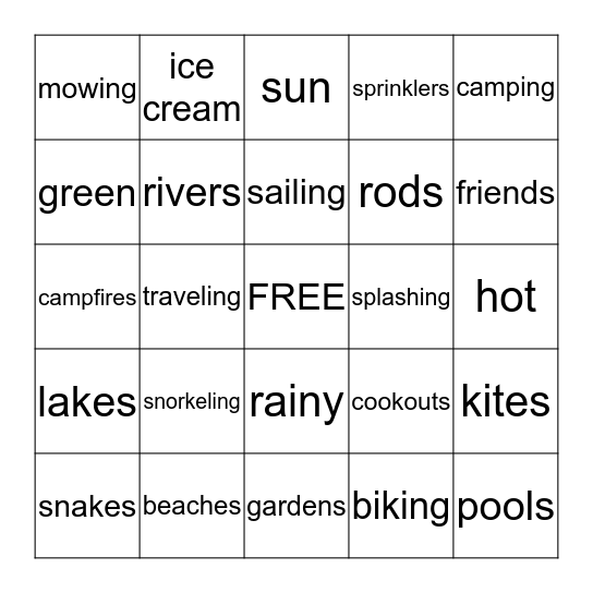 Summer Fun Bingo Card