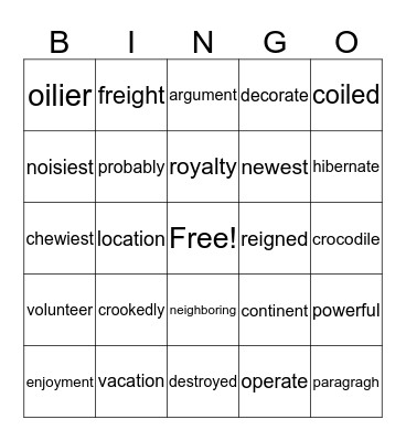 B I N G O  1R Practice #3 Bingo Card