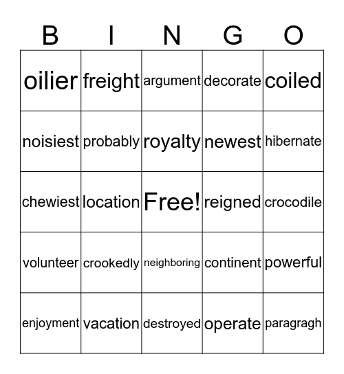 B I N G O  1R Practice #3 Bingo Card