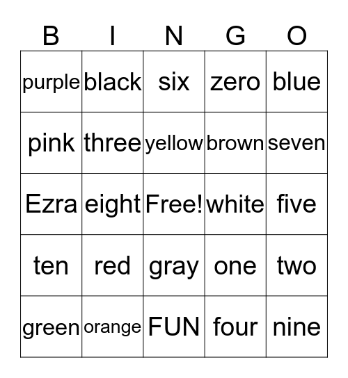 sight words bingo Card