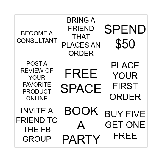 Posh Party! Bingo Card