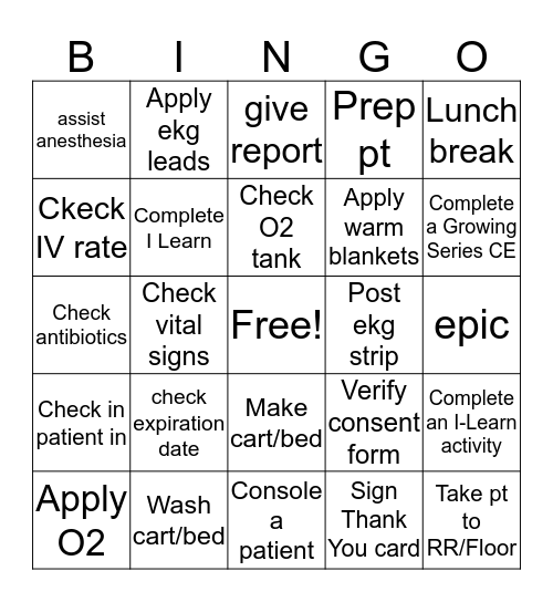 Surgery Bingo Card