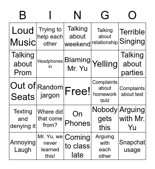 Algebra II Bingo Card