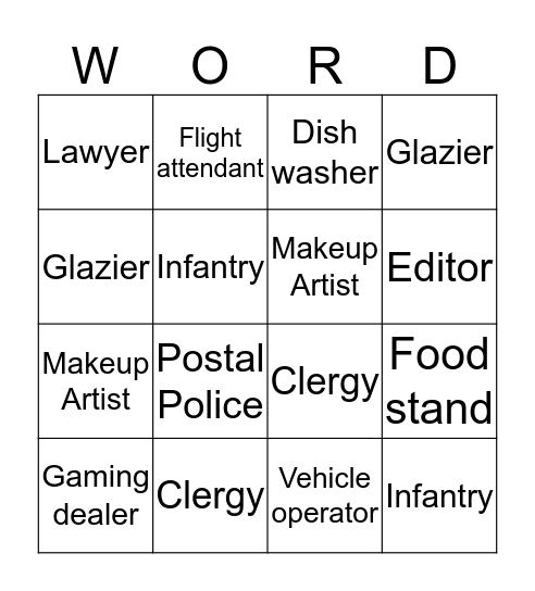 Careers Bingo Card