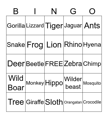 Xander's Jungle Bingo Card