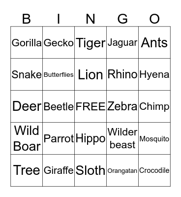 Xander's Jungle Bingo Card