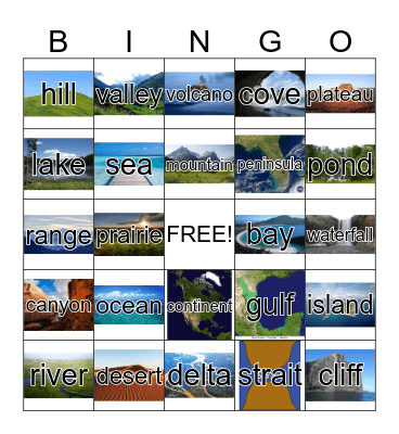 L A N D F O R M S  B I N G O Bingo Card