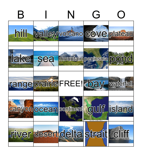 L A N D F O R M S  B I N G O Bingo Card