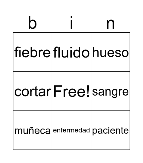 español Bingo Card