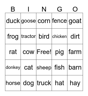 Farm Bingo Card