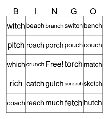 tch, ch, (r,l,n + ch) Bingo Card